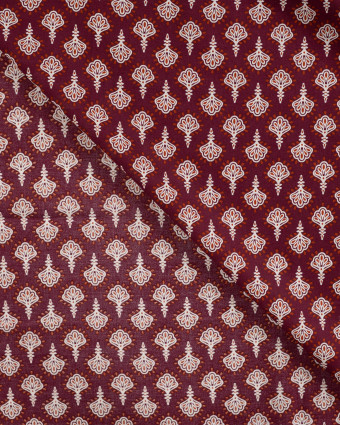 Tissu Coton Léger Bordeaux Motif Iindien - Mercerine