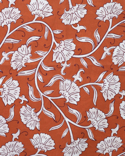 Tissu Coton Léger Indien Caramel Motif Floral - Mercerine