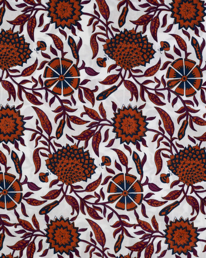 Tissu Coton Léger Indien Motif Floral Caramel - Mercerine