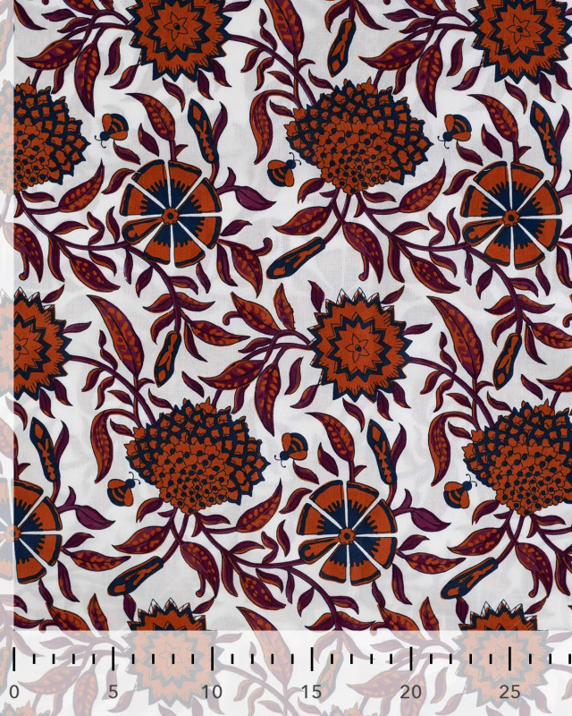 Tissu Coton Léger Indien Motif Floral Caramel - Mercerine
