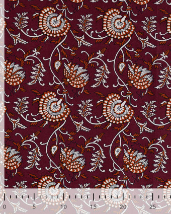 Tissu Coton Léger Indien Fleuri Prune et Caramel - Mercerine
