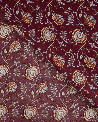 Tissu Coton Léger Indien Fleuri Prune et Caramel - Mercerine