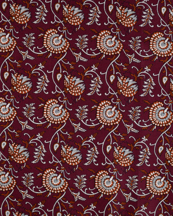 Tissu Coton Léger Indien Fleuri Prune et Caramel - Mercerine
