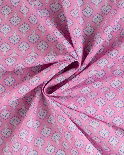 Tissu Coton Léger Rose Bonbon Motif Indien - Mercerine