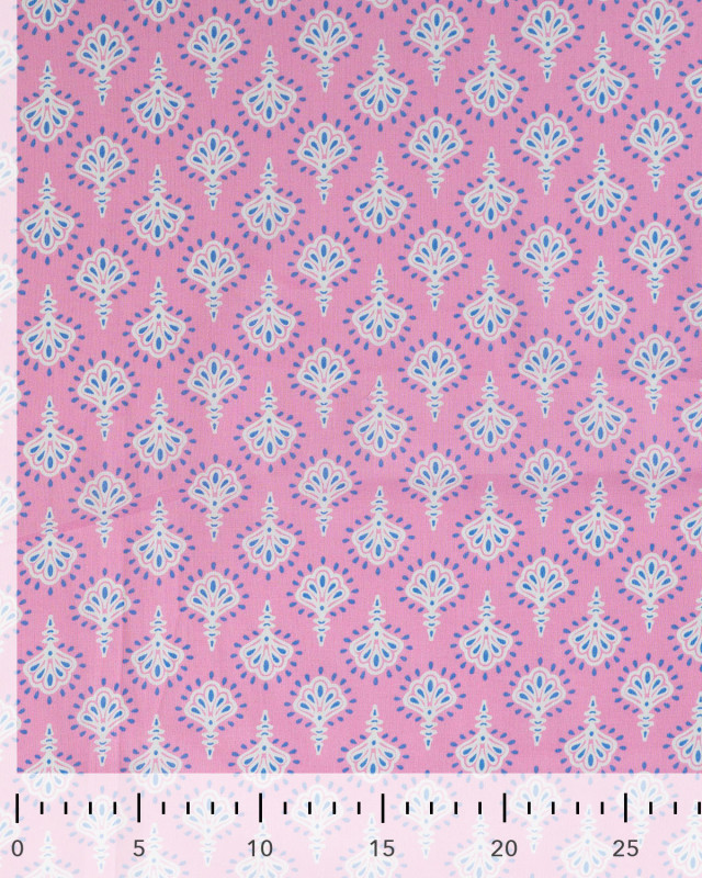 Tissu Coton Léger Rose Bonbon Motif Indien - Mercerine