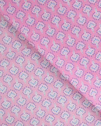Tissu Coton Léger Rose Bonbon Motif Indien - Mercerine