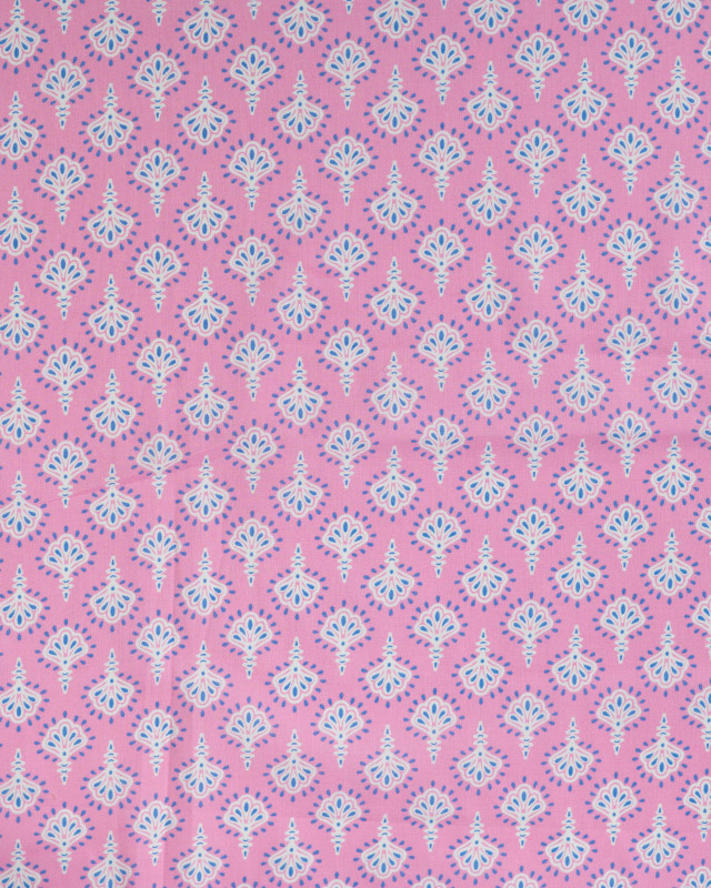 Tissu Coton Léger Rose Bonbon Motif Indien - Mercerine