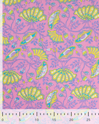 Tissu Coton Léger Indien Rose Bonbon Motif Floral Jaune - Mercerine