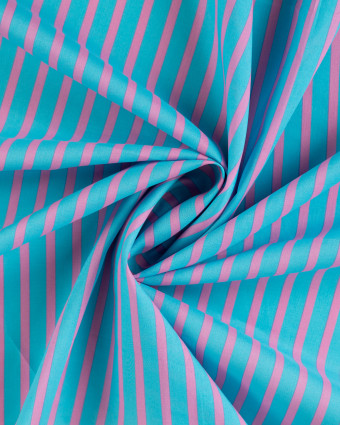 Tissu Coton Léger Indien à Rayures Bleues et Roses - Mercerine
