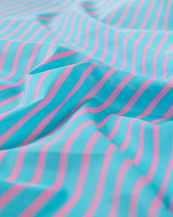 Tissu Coton Léger Indien à Rayures Bleues et Roses - Mercerine