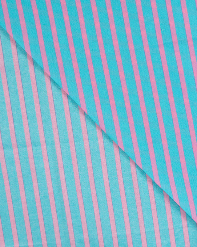 Tissu Coton Léger Indien à Rayures Bleues et Roses - Mercerine