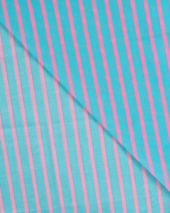Tissu Coton Léger Indien à Rayures Bleues et Roses - Mercerine