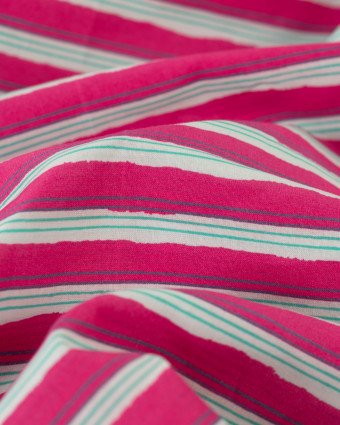 Tissu Coton Léger Indien à Rayures Fuchsia - Mercerine