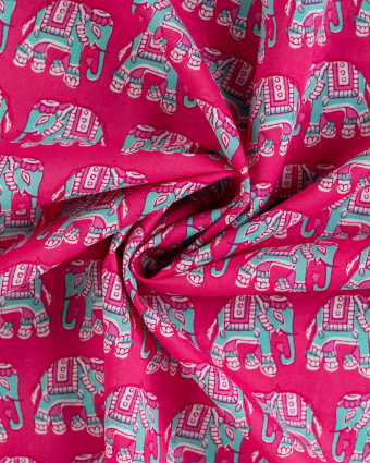 Tissu Coton Léger Indien Rose Fuchsia Eléphant - Mercerine