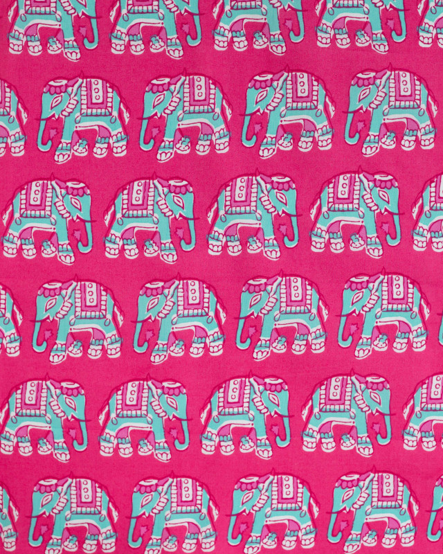 Tissu Coton Léger Indien Rose Fuchsia Eléphant - Mercerine