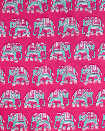 Tissu Coton Léger Indien Rose Fuchsia Eléphant - Mercerine