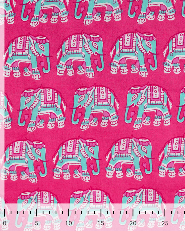 Tissu Coton Léger Indien Rose Fuchsia Eléphant - Mercerine