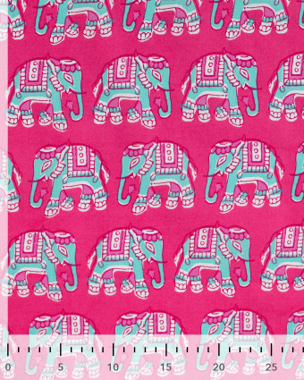 Tissu Coton Léger Indien Rose Fuchsia Eléphant - Mercerine