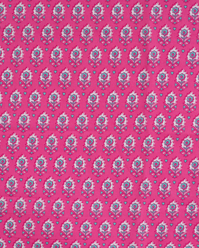 Tissu Coton Léger Indien Rose Fuchsia Petit Motif Fleuri - Mercerine