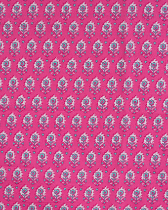 Tissu Coton Léger Indien Rose Fuchsia Petit Motif Fleuri - Mercerine