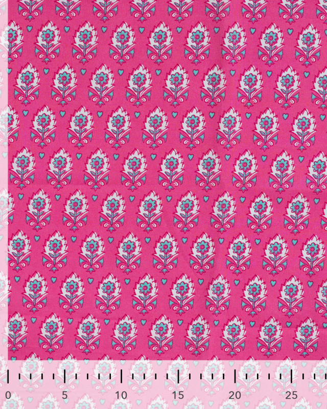 Tissu Coton Léger Indien Rose Fuchsia Petit Motif Fleuri - Mercerine