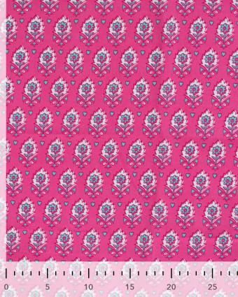 Tissu Coton Léger Indien Rose Fuchsia Petit Motif Fleuri - Mercerine