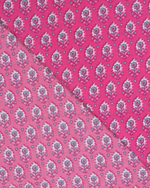 Tissu Coton Léger Indien Rose Fuchsia Petit Motif Fleuri - Mercerine