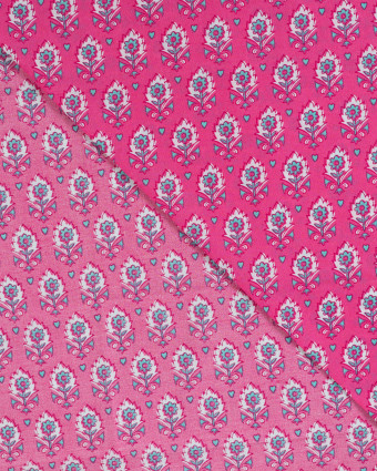 Tissu Coton Léger Indien Rose Fuchsia Petit Motif Fleuri - Mercerine