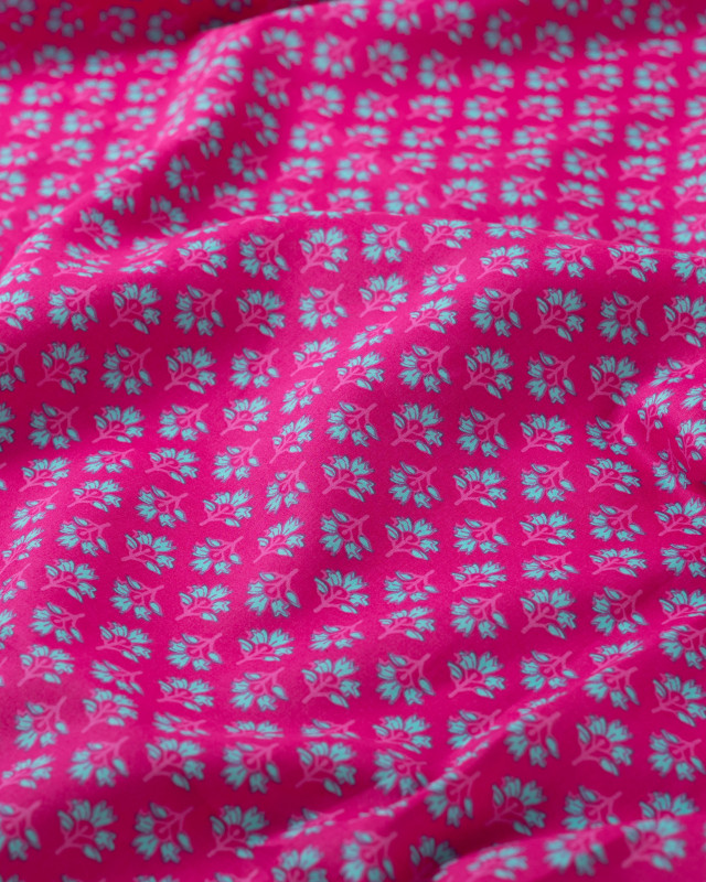 Tissu Coton Léger Indien Rose Fuchsia Fleuri Turquoise - Mercerine