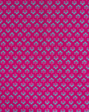 Tissu Coton Léger Indien Rose Fuchsia Fleuri Turquoise - Mercerine