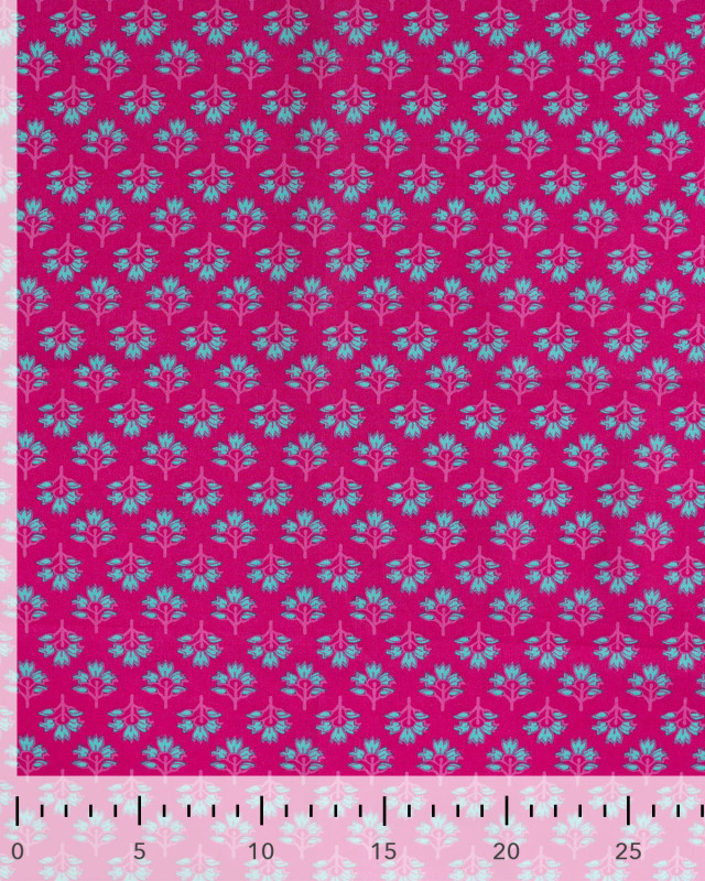 Tissu Coton Léger Indien Rose Fuchsia Fleuri Turquoise - Mercerine