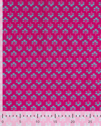 Tissu Coton Léger Indien Rose Fuchsia Fleuri Turquoise - Mercerine