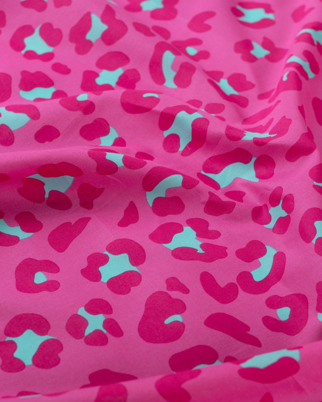 Tissu Coton Léger Indien Rose Fuchsia Léopard - Mercerine