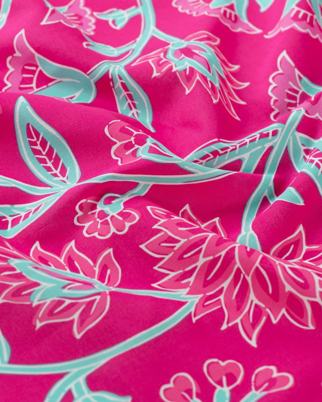 Tissu Coton Léger Indien Rose Fuchsia Motif Floral - Mercerine