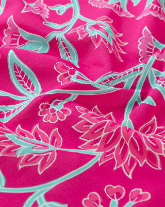 Tissu Coton Léger Indien Rose Fuchsia Motif Floral - Mercerine