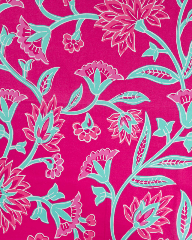 Tissu Coton Léger Indien Rose Fuchsia Motif Floral - Mercerine