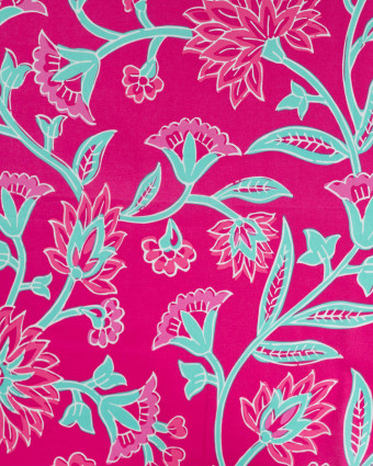 Tissu Coton Léger Indien Rose Fuchsia Motif Floral - Mercerine