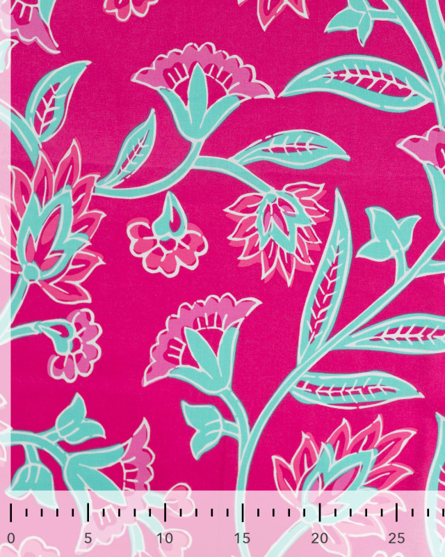 Tissu Coton Léger Indien Rose Fuchsia Motif Floral - Mercerine
