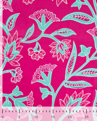 Tissu Coton Léger Indien Rose Fuchsia Motif Floral - Mercerine