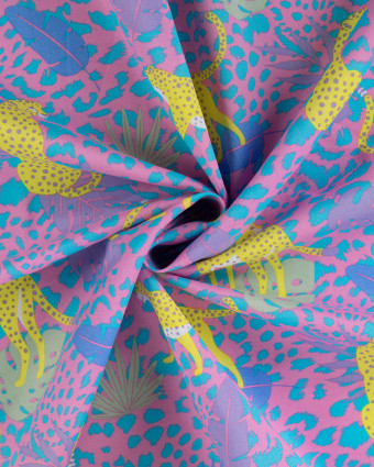Tissu Coton Léger Indien Rose Bonbon Léopard Jaune - Mercerine