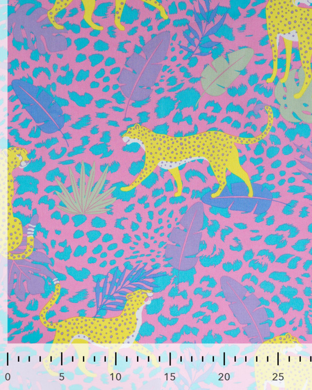 Tissu Coton Léger Indien Rose Bonbon Léopard Jaune - Mercerine