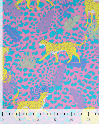 Tissu Coton Léger Indien Rose Bonbon Léopard Jaune - Mercerine