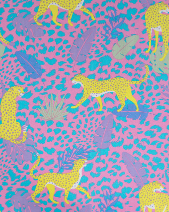 Tissu Coton Léger Indien Rose Bonbon Léopard Jaune - Mercerine