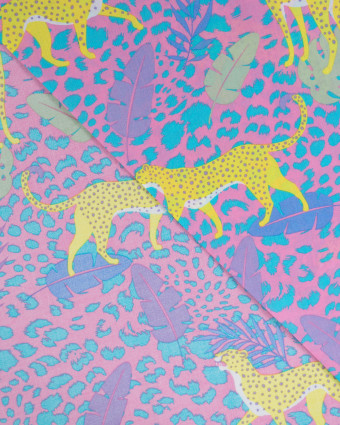 Tissu Coton Léger Indien Rose Bonbon Léopard Jaune - Mercerine