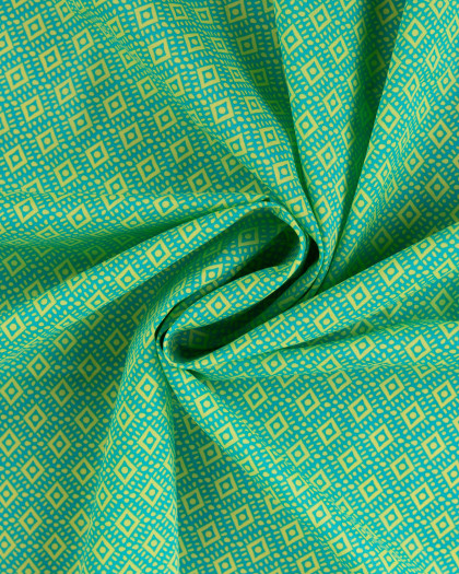 Tissu Coton Léger Indien Turquoise Motif Ethnique Jaune - Mercerine