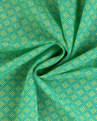 Tissu Coton Léger Indien Turquoise Motif Ethnique Jaune - Mercerine