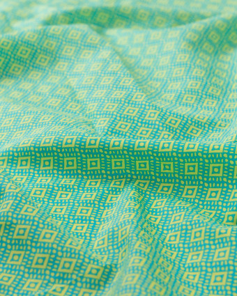 Tissu Coton Léger Indien Turquoise Motif Ethnique Jaune - Mercerine