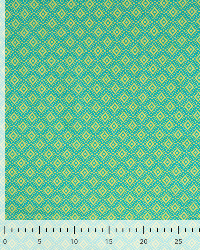 Tissu Coton Léger Indien Turquoise Motif Ethnique Jaune - Mercerine