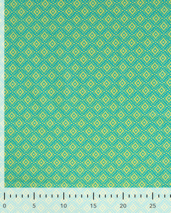 Tissu Coton Léger Indien Turquoise Motif Ethnique Jaune - Mercerine