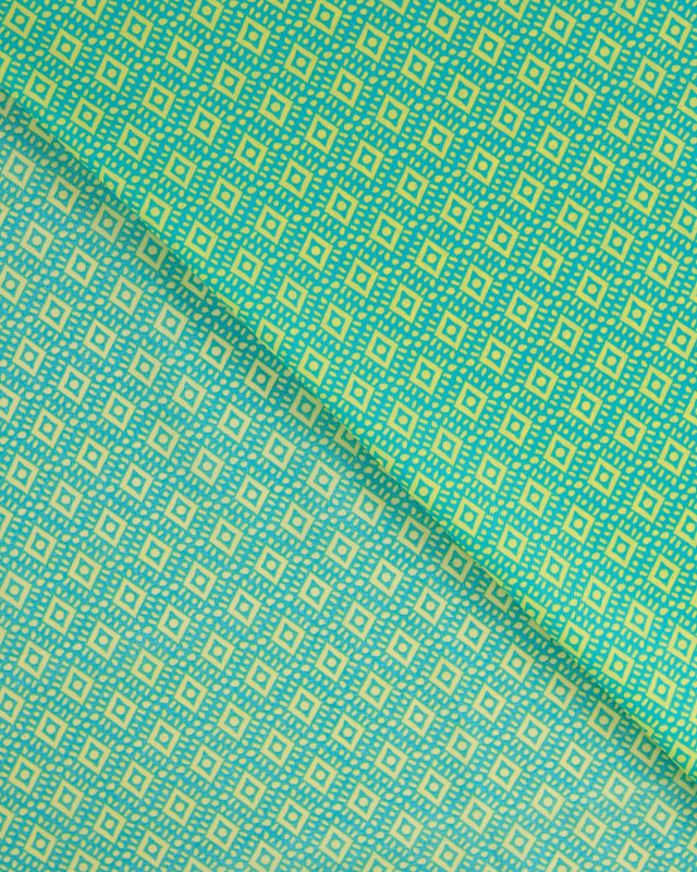 Tissu Coton Léger Indien Turquoise Motif Ethnique Jaune - Mercerine